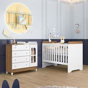 Quarto de Bebê Cômoda com Fraldário Berço 3 em 1 Gabrielle Branco Amadeirado Carolina Baby