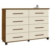 Cômoda para Quarto 136cm 8 Gavetas com Rodízios Jade Mel/Pérola - Móveis Primus
