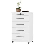 Cômoda para Quarto 68cm 5 Gavetas com Chave Emas Branco Luxo - Móveis Primus