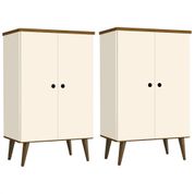 Kit 2 Sapateiras Multiuso Pés Palito 2 Portas Bela 9091 Pérola/Freijó - Móveis Primus
