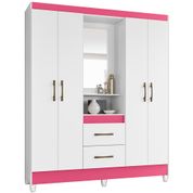 Guarda Roupa Solteiro 4 Portas Com Espelho 9834 Branco Rosa Flex Moval