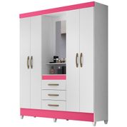 Guarda Roupa 4 Portas Com Espelho 8314 Branco Rosa Moval