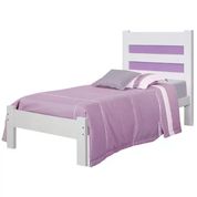 Cama Solteiro Madeira Maciça Lara Branco Lilas AT Moveis