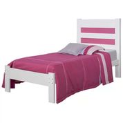 Cama Solteiro Madeira Maciça Lara Branco Rosa AT Moveis