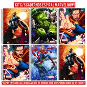 Kit 6 Caderno Marvel Now Espiral Universitário 80 Fls Vingadores