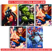 Kit 5 Caderno Marvel Now Espiral Universitário 80 Fls Vingadores