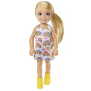 Boneca Barbie Chelsea 14 cm Loira Vestido Arco-Íris - Mattel