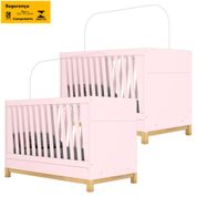 Kit 2 Bercos Mini Cama 3 Em 1 MDF I21 Rosa Cha Henn