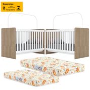 Kit 2 Berco Mini Cama 2 Em 1 Com Colchoes IA19 Rustico Branco Henn