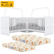 Kit 2 Berco Mini Cama 2 Em 1 Com Colchoes IA19 Branco Henn