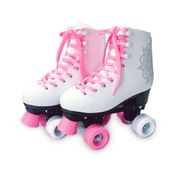 Patins 4 Rodas - 37/38 - Branco e Rosa - Fun Brinquedos