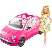 Barbie Boneca com Carro Fiat Rosa