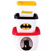 Kit 3 Pote Batman Quadrado C/ Tampa Lanche Escola