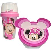 Conjunto Infantil Porta Lanche Minnie Rosa 4 Itens Plasutil