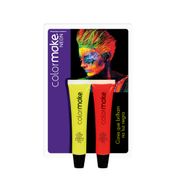 Conjunto De Maquiagem - Color Make - Gel Fluor Para Corpo E Cabelo - Amarelo E Vermelho - Evora