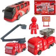 Kit Bombeiro Ônibus e Caminhões Fricção 13 Itens Brinquedo