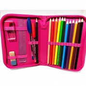 Kit Estojo Escolar Faber Castell Borboleta Rosa 12 Cores