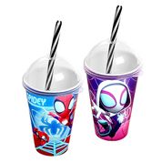 Kit 2 Copos Homem Aranha Spidey 280ml com Tampa e Canudo