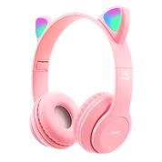 Fone de Ouvido Sem Fio Orelhas de Gato LED Headset Gatinho Rosa