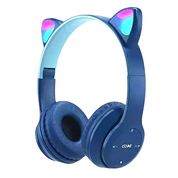 Fone de Ouvido Sem Fio Orelhas de Gato LED Headset Gatinho Azul Escuro