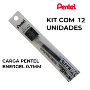 CARGA REFIL CANETA PENTEL ENERGEL LR7-C 0.7 PRETA KIT COM 12