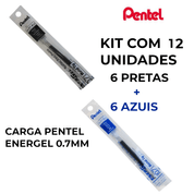 CARGA PENTEL 0.7 ENERGEL LR7 KIT REFIL 12 UN 6 AZUL + 6 PRETA