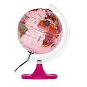 Globo Terrestre Aquarela Rosa Base Magenta 21cm  LED Branco - Libreria