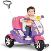 Triciclo de Passeio e Pedal para Bebe Calesita Moto Uno Rosa