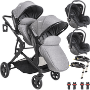 Carrinho com 2 Bebe Conforto 2 Base ISOFIX Kiddo Pair Cinza