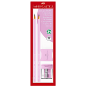 Kit Escolar Rosa Pastel Borracha E Apontador Faber Castell