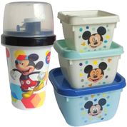 Kit Lanche Escola Mickey Copo 320ml C/ Tampa e Potes