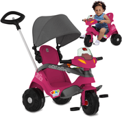 Triciclo Passeio e Pedal Bandeirante Velobaby com Capota Rosa