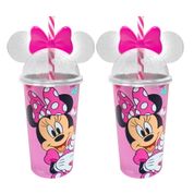 Copos Infantil da Minnie com Orelhas Rosa 500ML Disney - Kit 2 Unidades