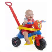 Triciclo Infantil de Empurrar Baby Dog Passeio e Pedal Motoca Kendy Azul Amarelo