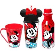 Kit Infantil da Minnie Caneca Garrafa e Copo de Orelhas Vermelho