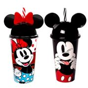 Copo Infantil Minnie E Mickey Com Orelhas E Canudo Plasútil