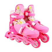 Patins - 4 Rodas - C Proteção - Tamanho 32-35 - Princesas - Inline E Triline - Rosa - Bbr Toys