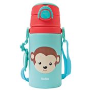 Garrafa de Alumínio Infantil C/ Canudo Fun 450ml Macaco Buba