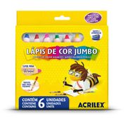 Lápis de Cor 6 Cores Jumbo + 1 Apontador - Acrilex