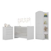 Quarto Infantil Completo João e Maria com berço 4 em 1 + Roupeiro e cômoda Branco