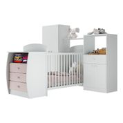 Quarto Infantil com Berço-Cômoda Laura Multimóveis Branco/Rosa