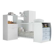 Quarto Infantil com Berço-Cômoda e Colchão Incluso Laura Multimóveis Branco/Azul