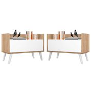 Kit c/ 2 Mesas de Cabeceira 80 cm c/ Pés Retrô Multimóveis Rustic/Branco