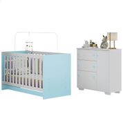 Quarto Infantil com Berço Colchão Incluso e Cômoda Algodão Doce Multimóveis MP4250 Branco/Azul