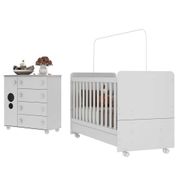 Quarto Infantil Berço com Colchão Incluso e Cômoda Multimóveis Pimpolho FG3570 Branco