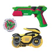 Kit GSA Moto Lançadora de Pião Simples - Amarelo + Pistola Lançadora de Pião Simples - Verde