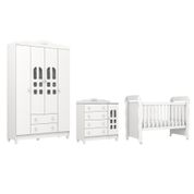 Quarto de Bebê Provençal Lisa Berço Mini Cama Guarda Roupa Cômoda Infantil Branco Carolina Baby