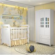 Quarto de Bebê Provençal Lisa Berço Mini Cama Guarda Roupa Infantil 3 Portas Branco Carolina Baby