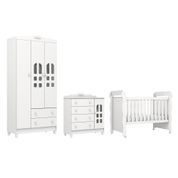 Quarto de Bebê Provençal Lisa Berço Mini Cama Guarda Roupa 3 Portas Cômoda Infantil Branco Carolina Baby