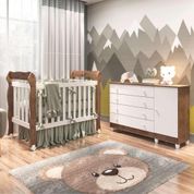 Quarto de Bebê Taís Berço 3 em 1 Lila Cômoda Infantil 4 Gavetas com Porta Amadeirado Carolina Baby